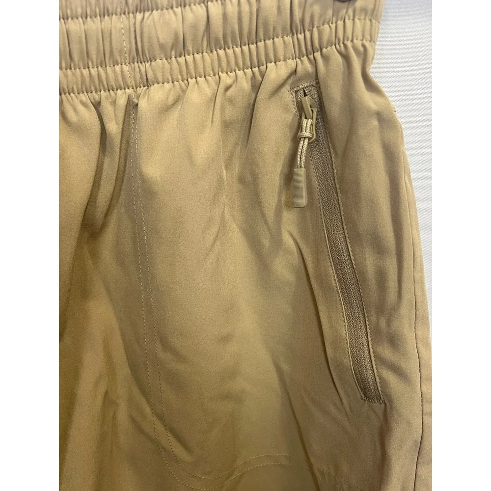 Tan Athletic Hiking Shorts Women Small Elastic Waist Zipper Pockets Khaki
